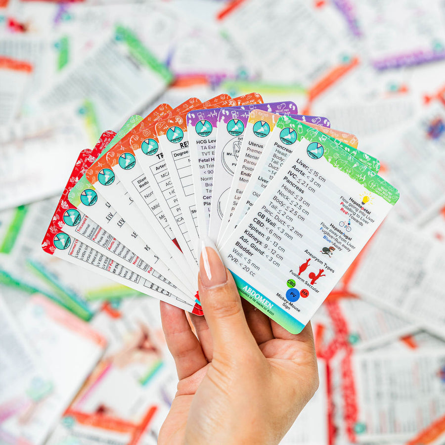Fanned set of colorful badge reference cards
